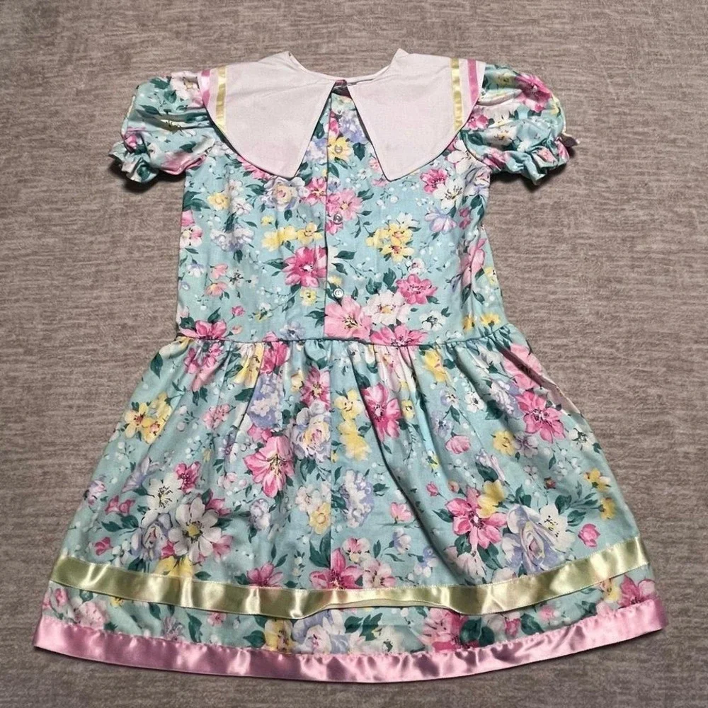 Vintage Carter's Floral Dress Size 6 Made in USA 1983 Ribbon Trim Bow‎
